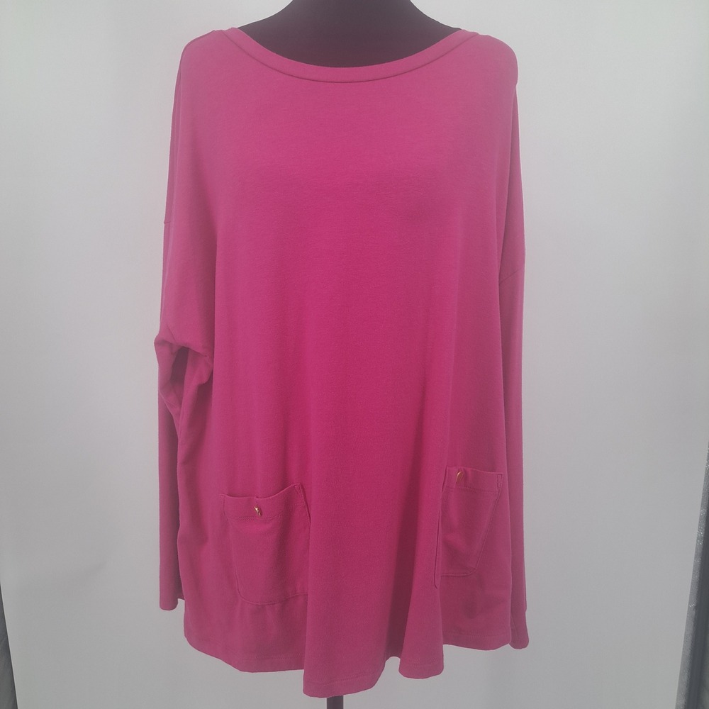 Joan Rivers Pink Long Sleeve Pocket Top 1X Plus Size Casual Comfort Knit